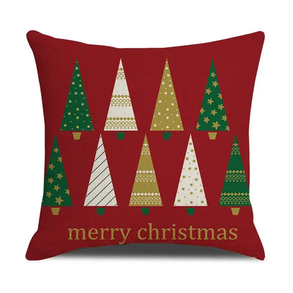 Festive red christmas linen cushion cover set living room decor