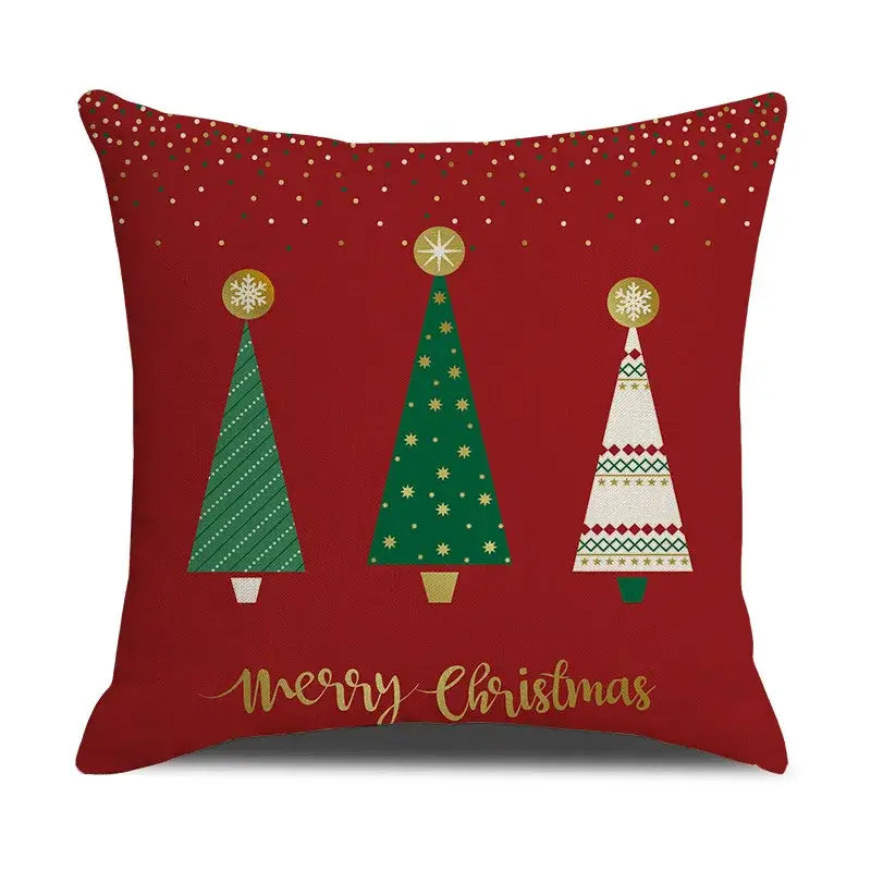 Festive red christmas linen cushion cover set living room decor