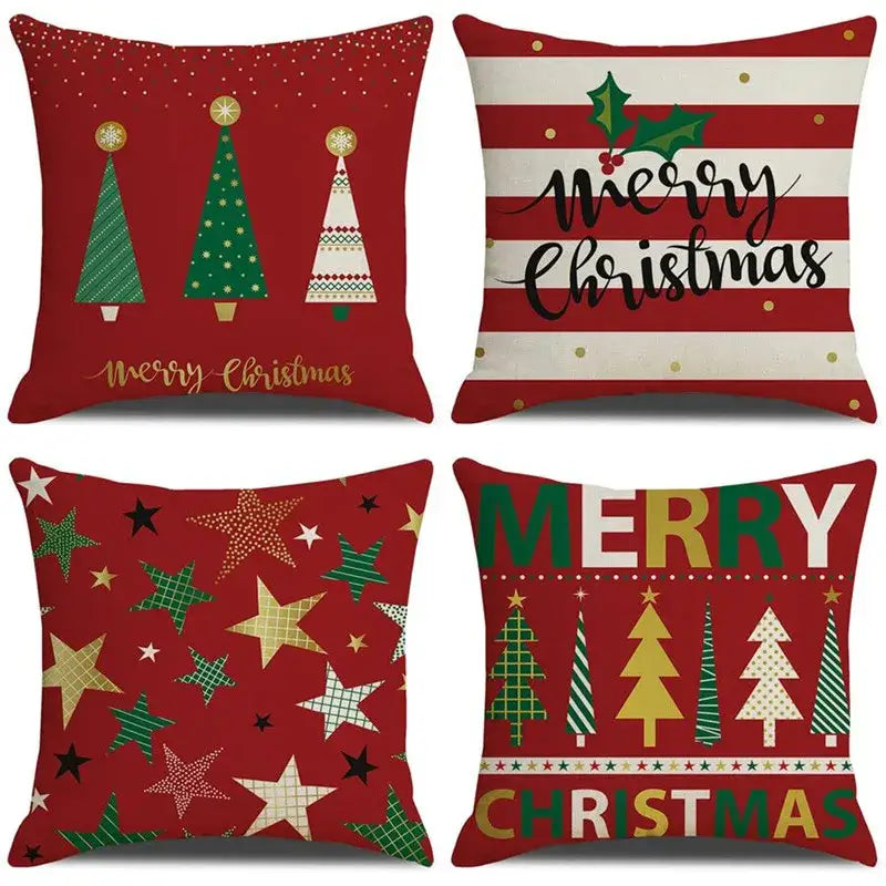 Festive red christmas linen cushion cover set living room decor