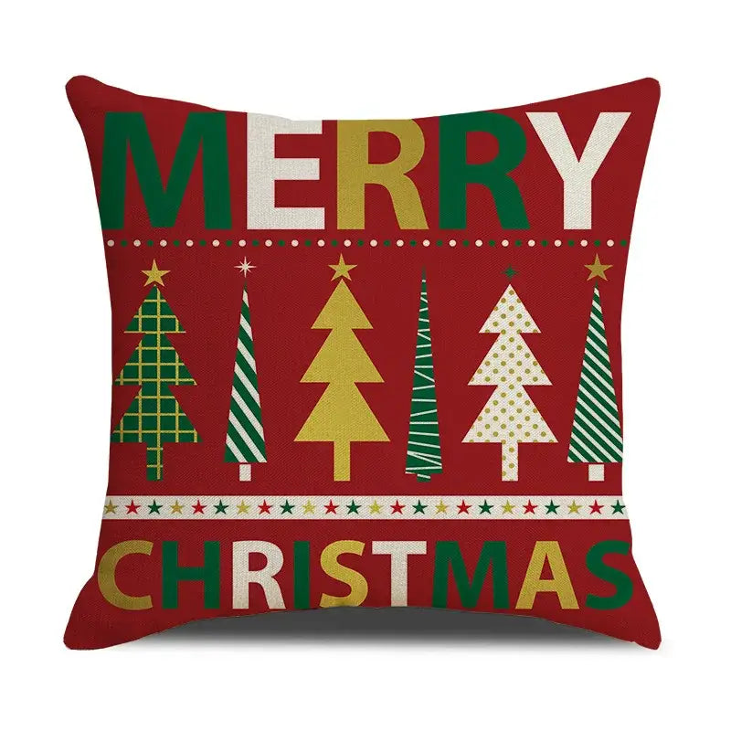 Festive red christmas linen cushion cover set living room decor