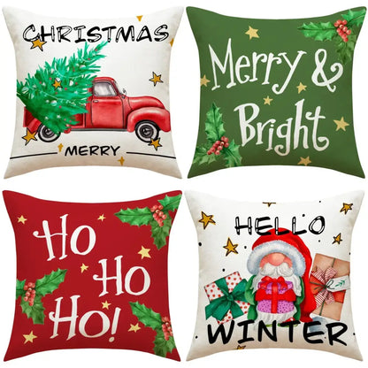 Festive christmas linen decorative pillows for living room set of 4