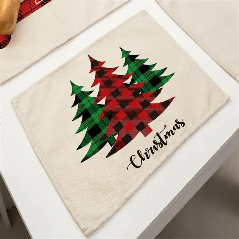 Festive red & black plaid christmas linen dining table mats set of 6