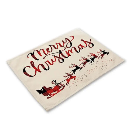 Festive red & black plaid christmas linen dining table mats set of 6