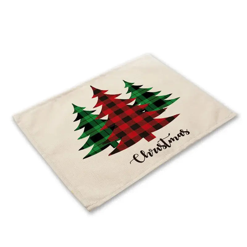 Festive red & black plaid christmas linen dining table mats set of 6