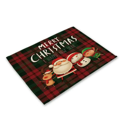 Festive red & black plaid christmas linen dining table mats set of 6