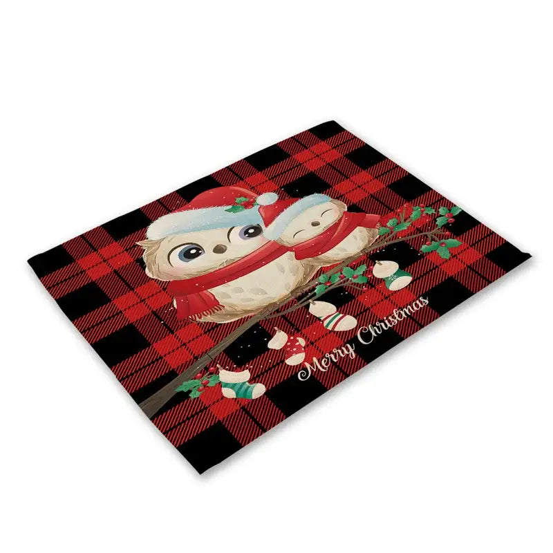 Festive red & black plaid christmas linen dining table mats set of 6