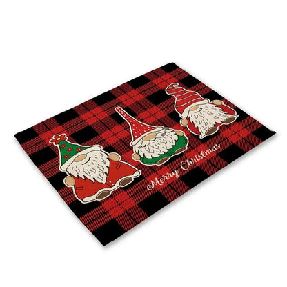 Festive red & black plaid christmas linen dining table mats set of 6