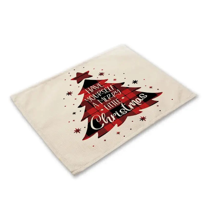 Festive red & black plaid christmas linen dining table mats set of 6