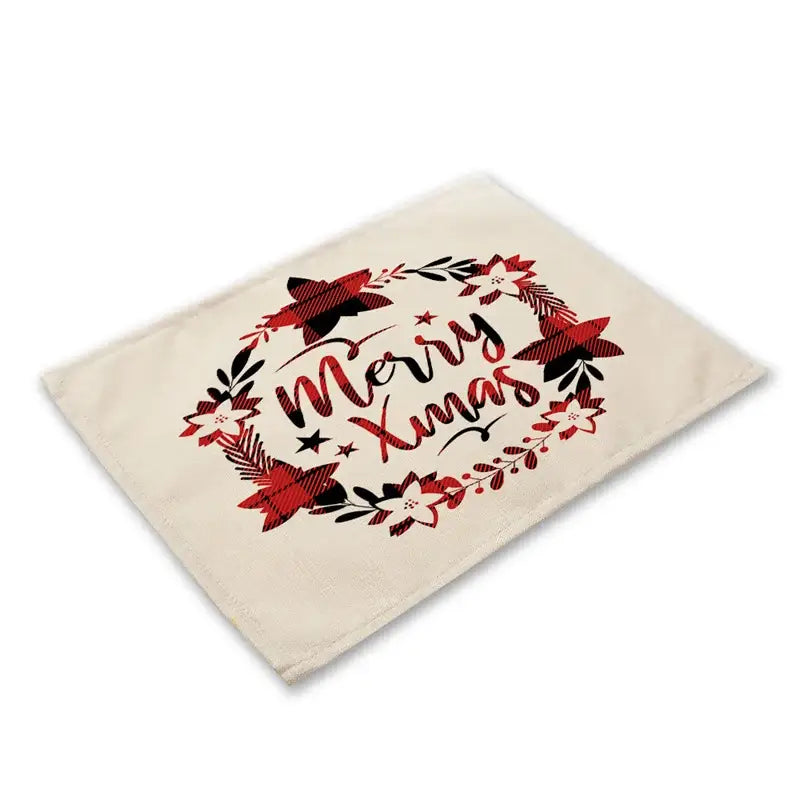 Festive red & black plaid christmas linen dining table mats set of 6
