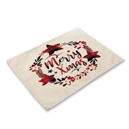 Festive red & black plaid christmas linen dining table mats set of 6