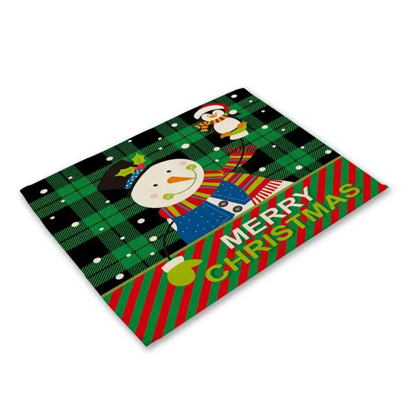 Festive red & black plaid christmas linen dining table mats set of 6