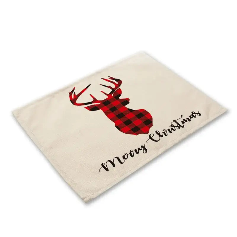 Festive red & black plaid christmas linen dining table mats set of 6