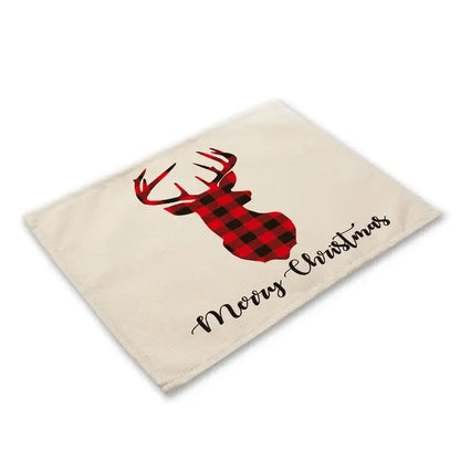 Festive red & black plaid christmas linen dining table mats set of 6