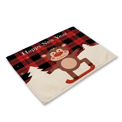 Festive red & black plaid christmas linen dining table mats set of 6