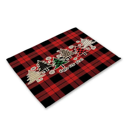 Festive red & black plaid christmas linen dining table mats set of 6
