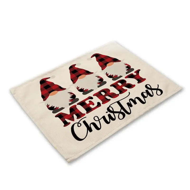 Festive red & black plaid christmas linen dining table mats set of 6