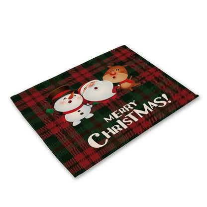 Festive red & black plaid christmas linen dining table mats set of 6