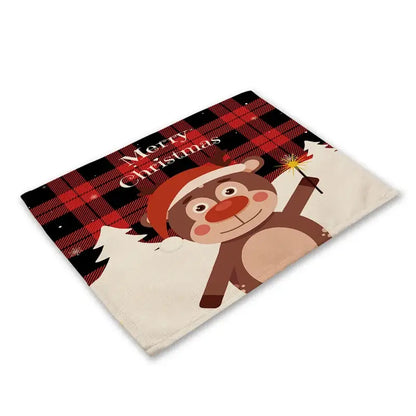 Festive red & black plaid christmas linen dining table mats set of 6