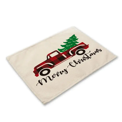 Festive red & black plaid christmas linen dining table mats set of 6