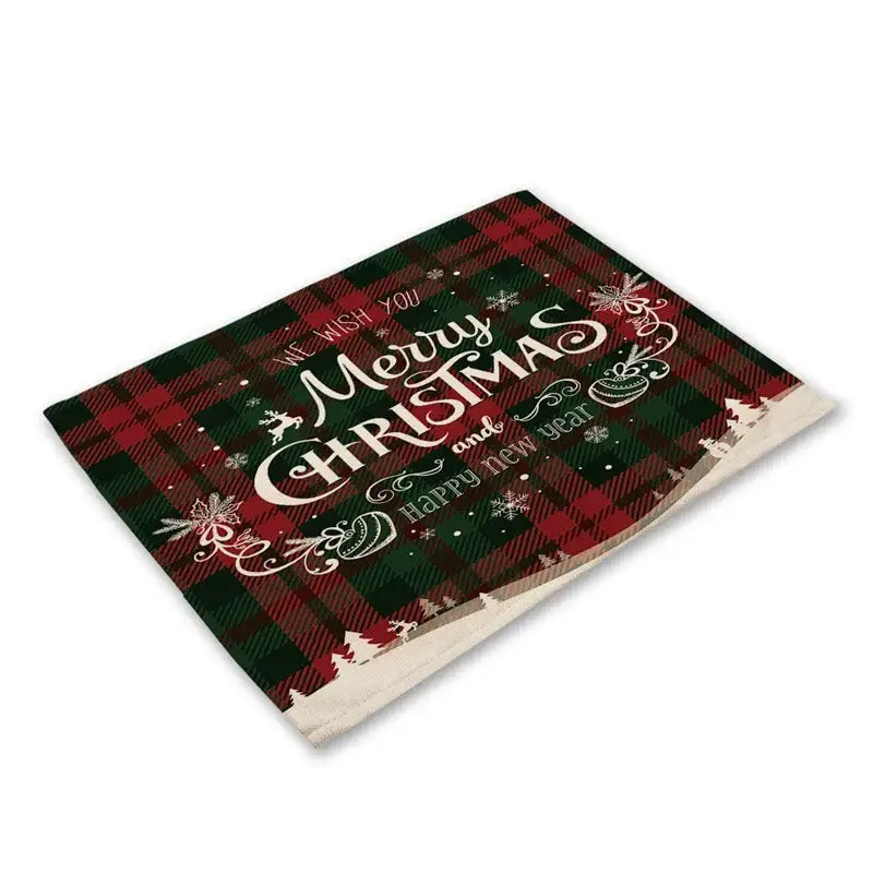Festive red & black plaid christmas linen dining table mats set of 6