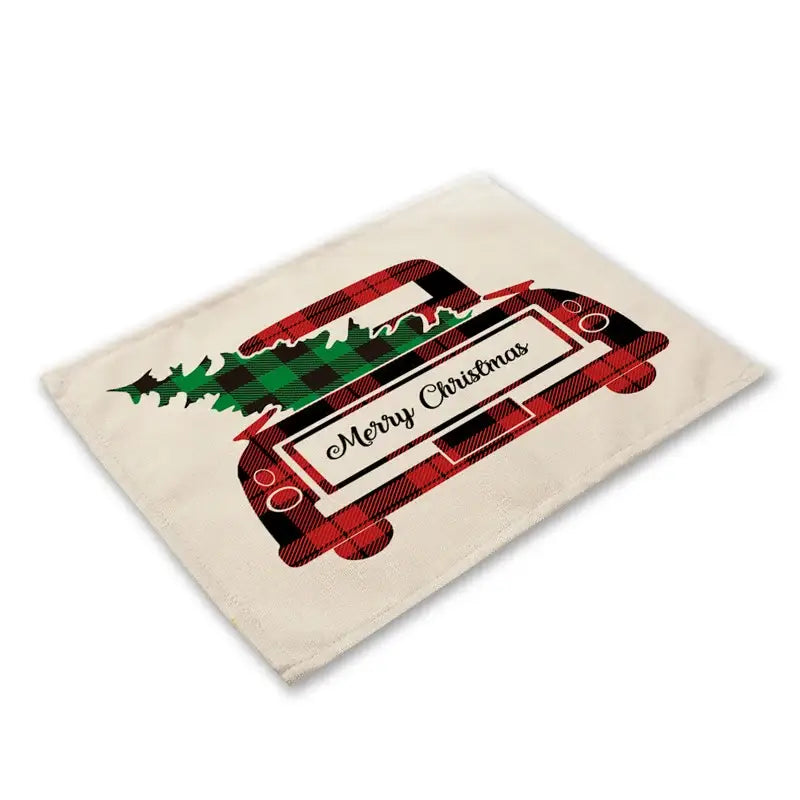 Festive red & black plaid christmas linen dining table mats set of 6