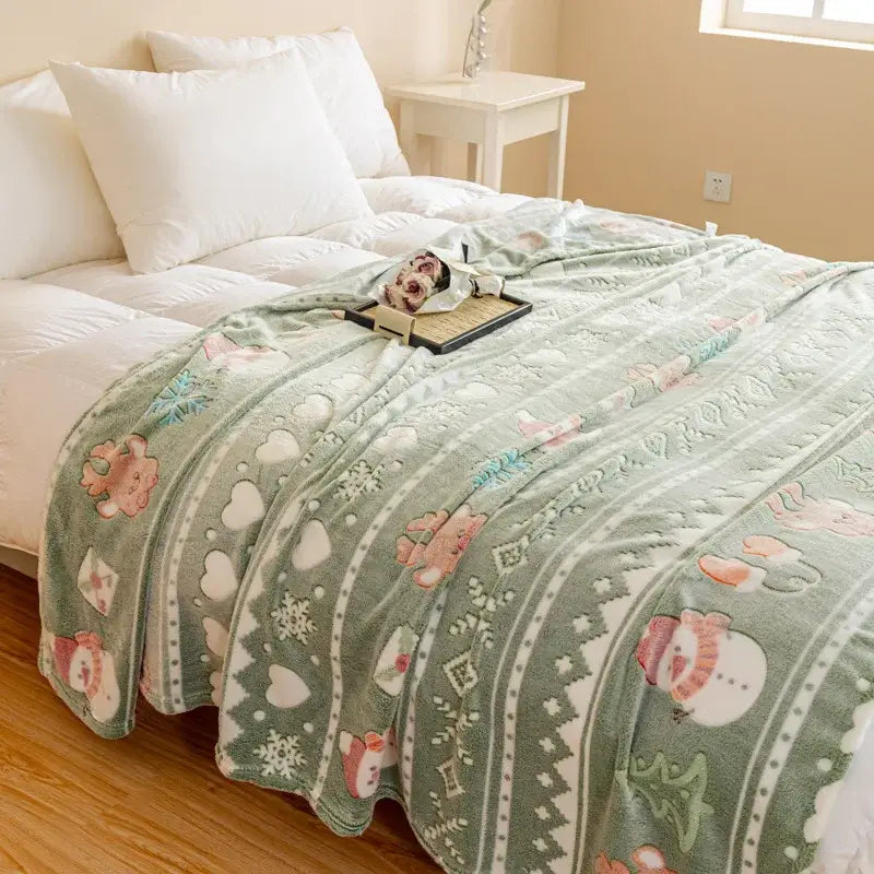 Festive pink christmas pattern printed soft blanket bedroom throw