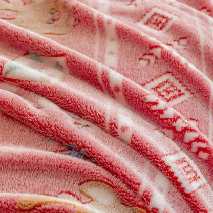 Festive pink christmas pattern printed soft blanket bedroom throw