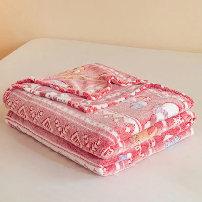 Festive pink christmas pattern printed soft blanket bedroom throw