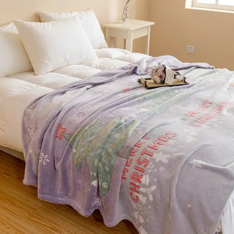 Festive pink christmas pattern printed soft blanket bedroom throw