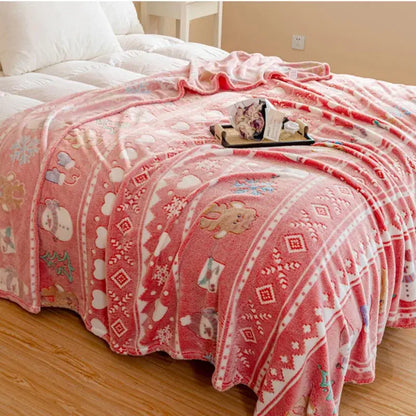 Festive pink christmas pattern printed soft blanket bedroom throw