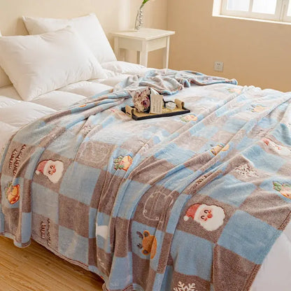Festive pink christmas pattern printed soft blanket bedroom throw