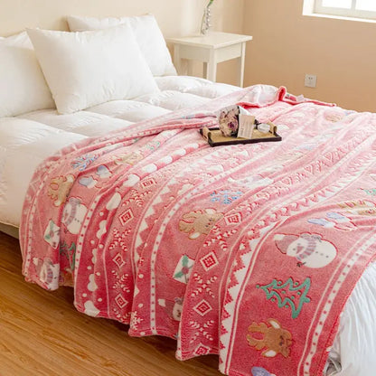 Festive pink christmas pattern printed soft blanket bedroom throw