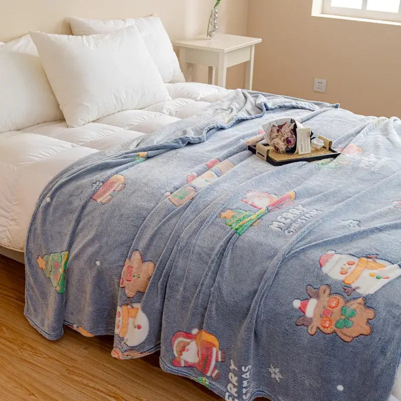 Festive pink christmas pattern printed soft blanket bedroom throw