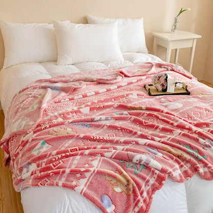 Festive pink christmas pattern printed soft blanket bedroom throw