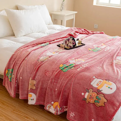 Festive pink christmas pattern printed soft blanket bedroom throw