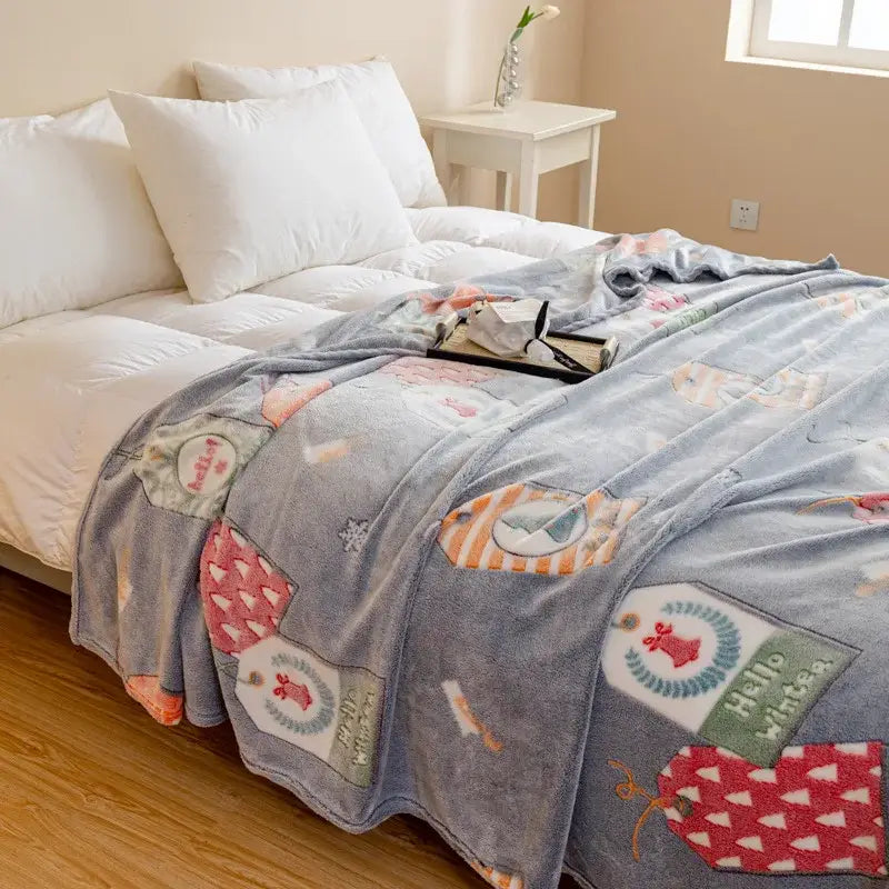 Festive pink christmas pattern printed soft blanket bedroom throw