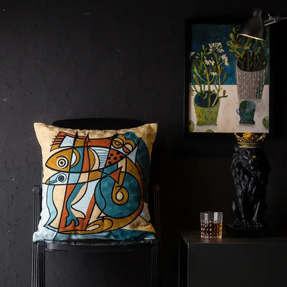Picasso style abstract cat cushion cover living room decor
