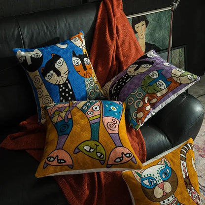 Picasso style abstract cat cushion cover living room decor