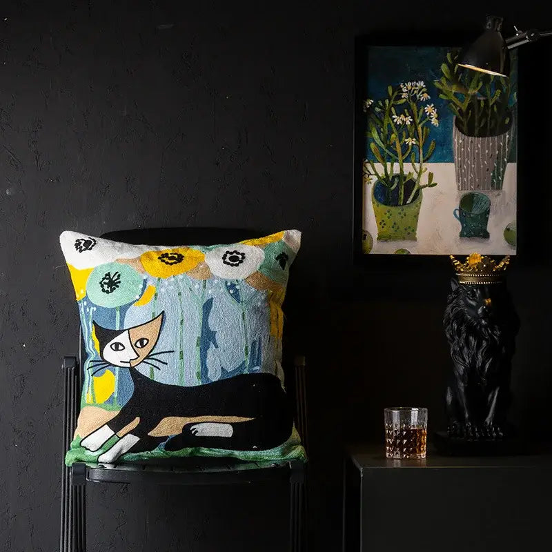 Picasso style abstract cat cushion cover living room decor