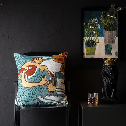 Picasso style abstract cat cushion cover living room decor
