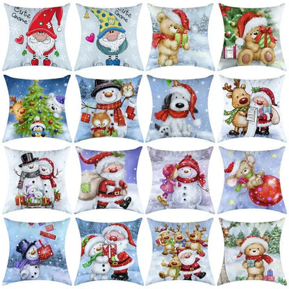 Festive character print christmas pillowcase living room decor