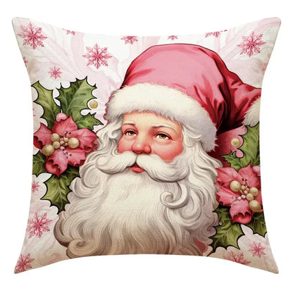 Vintage santa claus and snowman print pillowcase set living room decor