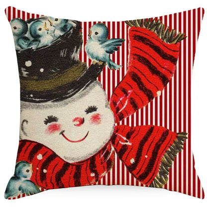 Vintage santa claus and snowman print pillowcase set living room decor