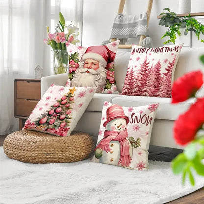 Vintage santa claus and snowman print pillowcase set living room decor