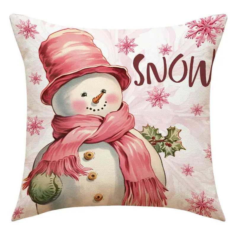 Vintage santa claus and snowman print pillowcase set living room decor