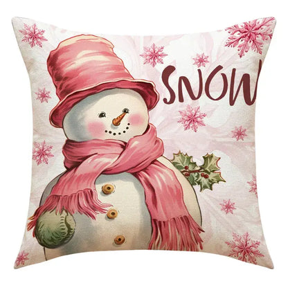 Vintage santa claus and snowman print pillowcase set living room decor