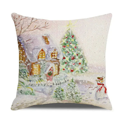 Vintage santa claus and snowman print pillowcase set living room decor