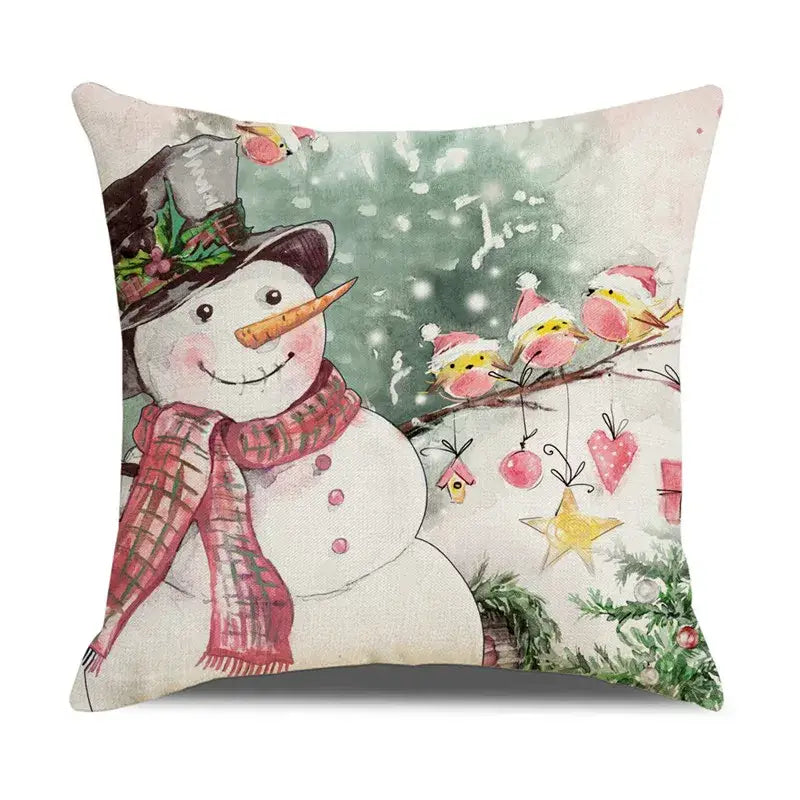 Vintage santa claus and snowman print pillowcase set living room decor