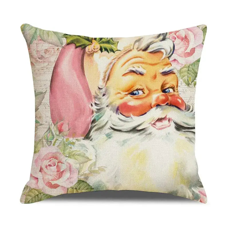 Vintage santa claus and snowman print pillowcase set living room decor