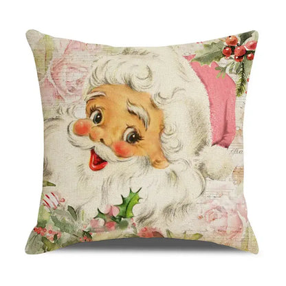 Vintage santa claus and snowman print pillowcase set living room decor